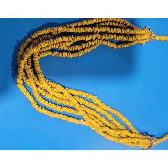 Vintage Boho Moroto Bead Necklace w/ Cute Owl Earrings Mustard Yellow - Picture 12 of 14